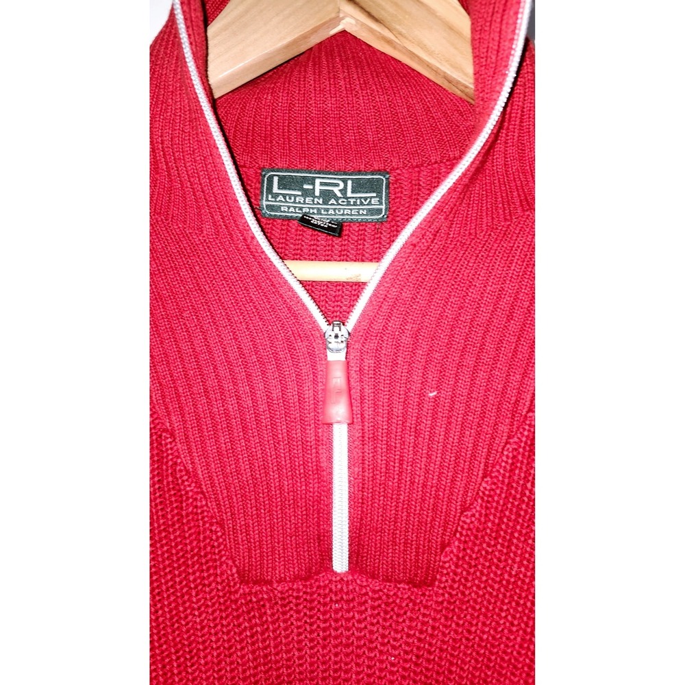 Lauren Ralph Lauren Active L-RL Red Ribbed Quarter Zip Mock Neck Sweater Womens